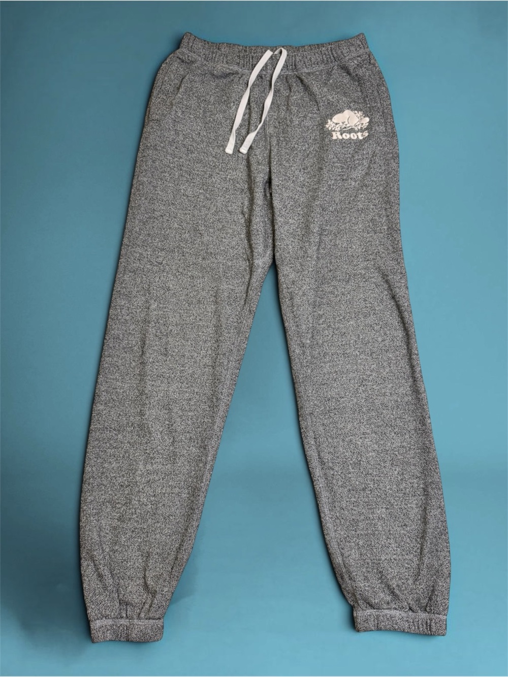 Roots Women's Gray Marled Track Pants with White Drawstring XXS